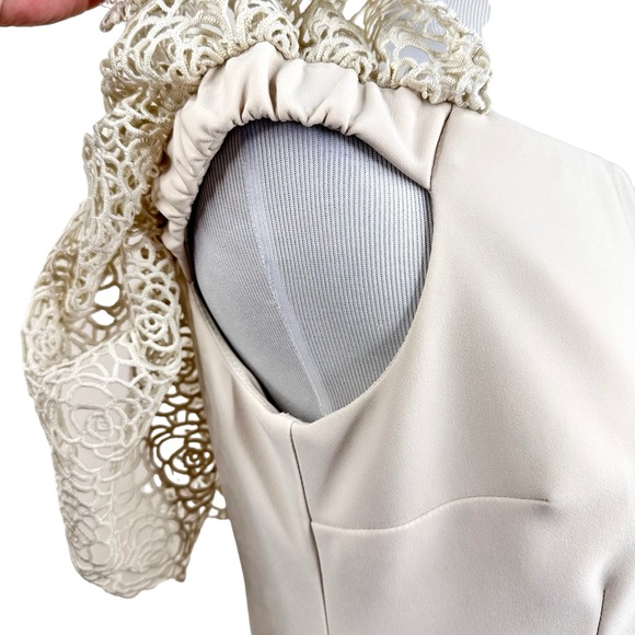 Joseph Ribkoff Off-Shoulder Lace Sleeve Sheath Dress Cream SZ 10 - Picture 8 of 16